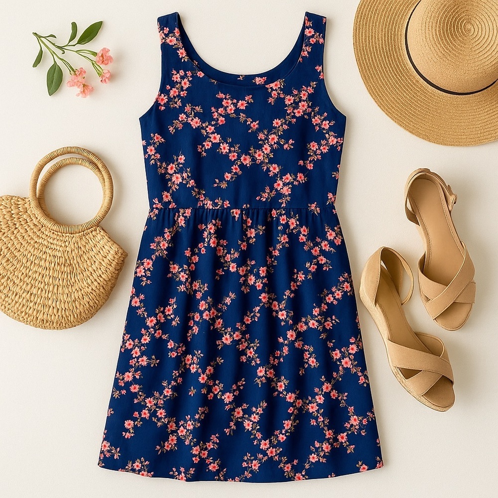 Old Navy | Navy Blue Floral Sleeveless Dress